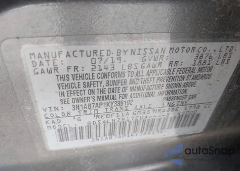 2019 Nissan Sentra S from USA, damaged, VIN 3N1AB7AP1KY388192